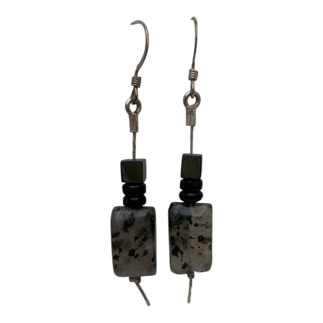 Pair Of Sterling Silver & Stone Earrings: Pair Of Sterling Silver & Stone Earrings Marked 925 - 2 1/8" Long - 4.2 Grams