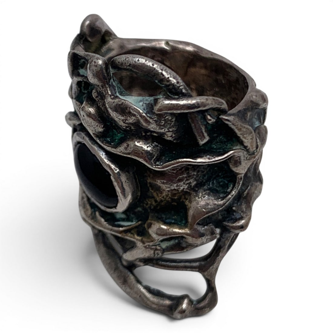 Silver Ring With Black Cabochon Stone - 2