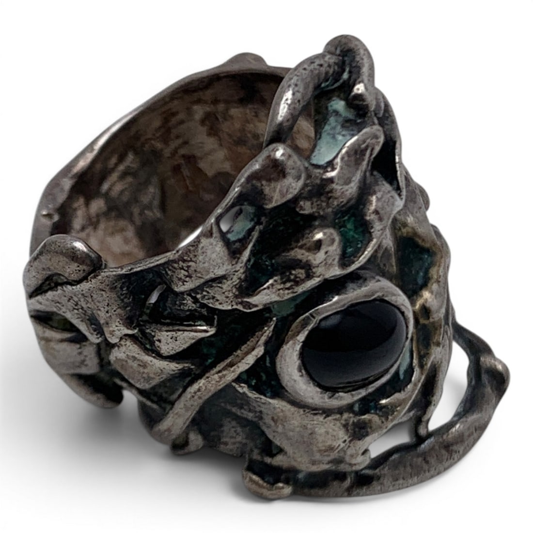 Silver Ring With Black Cabochon Stone - 3