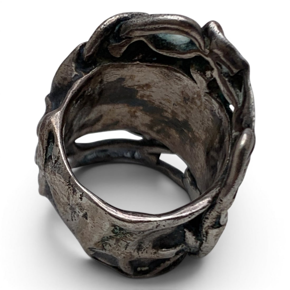 Silver Ring With Black Cabochon Stone - 4