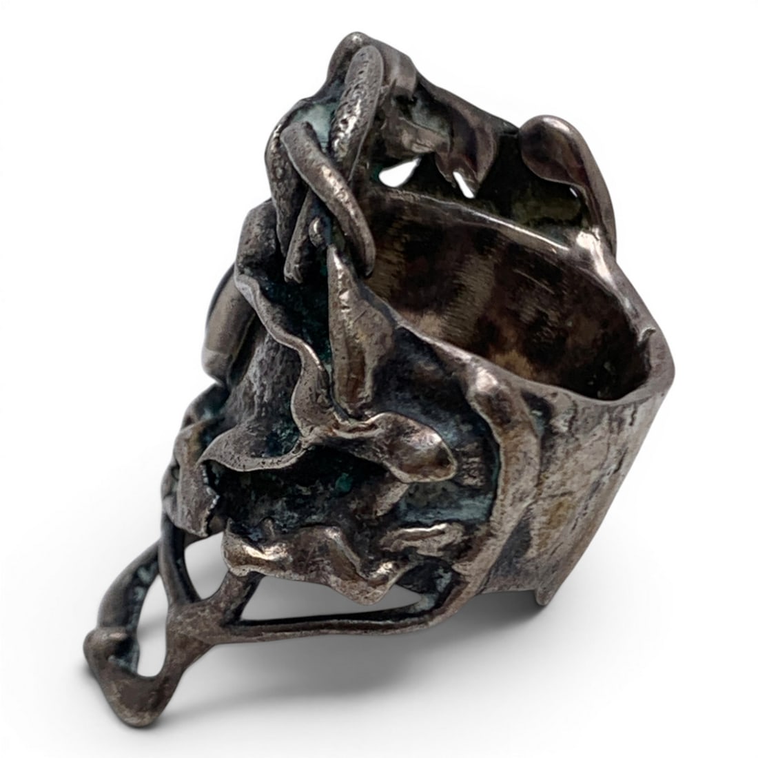 Silver Ring With Black Cabochon Stone - 5