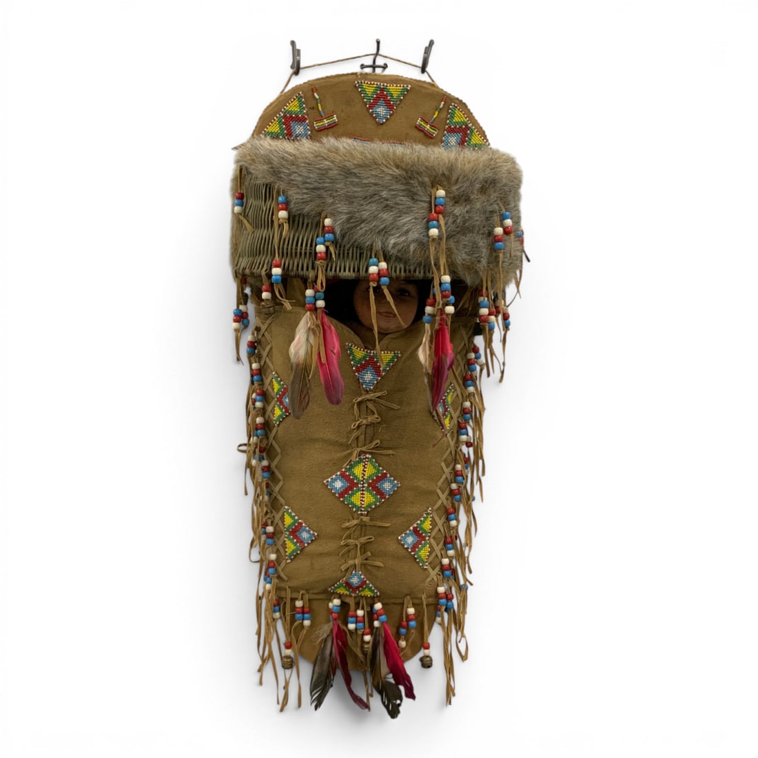 Decorative Native American Style Doll: Decorative Native American Style Doll Housed Within A CradleboardMarked On Back: 569/500025 5/8" Long