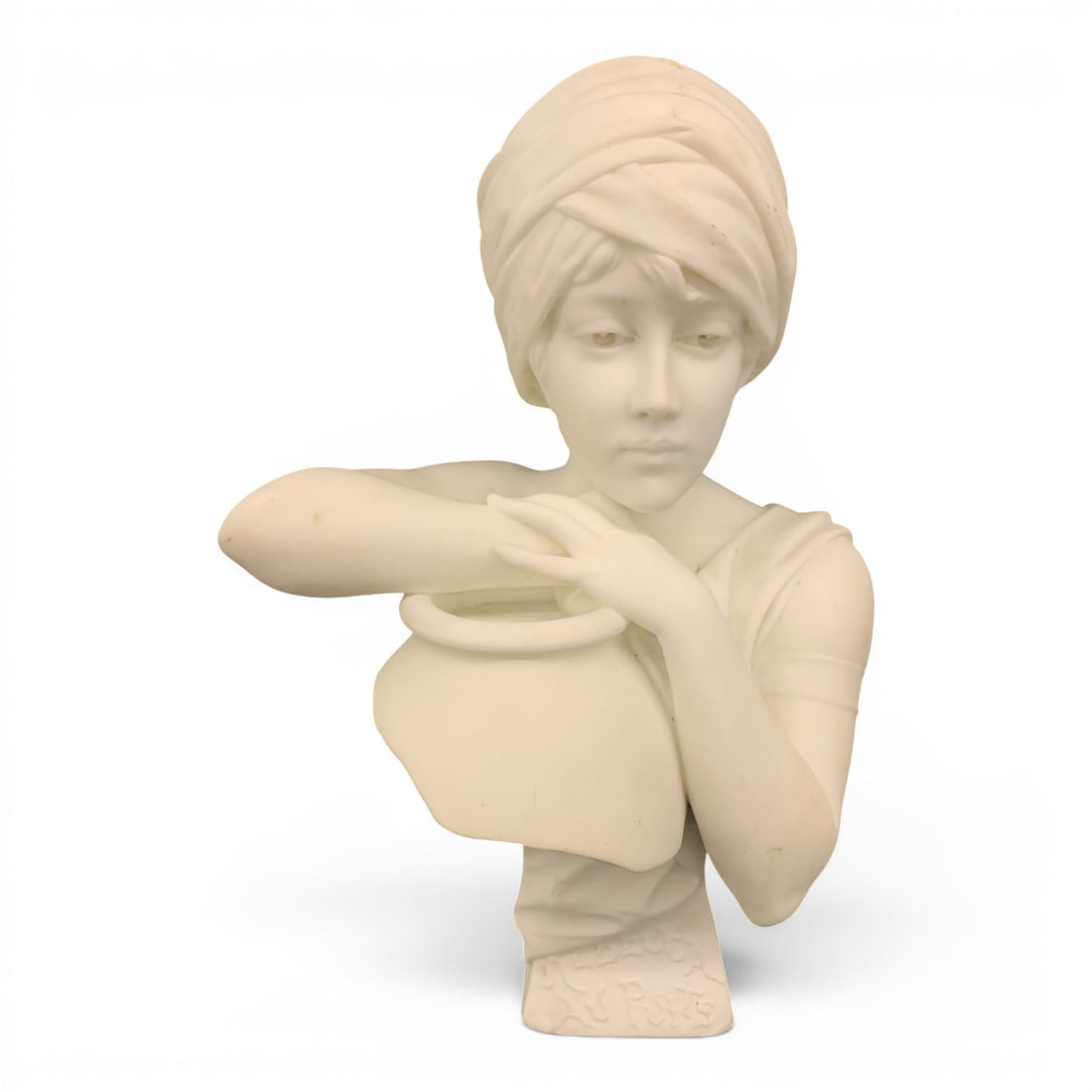 Rebecca At The Well Marble Bust By Antonio Piazza: Heavy Marble Bust Of A Young Woman Titled Rebecca At The Well By Artist Antonio Piazza, Italy 1875-1925Bears Marking On Front BaseSigned On Back Base: A. Piazza, Carrara22 1/2" Tall
