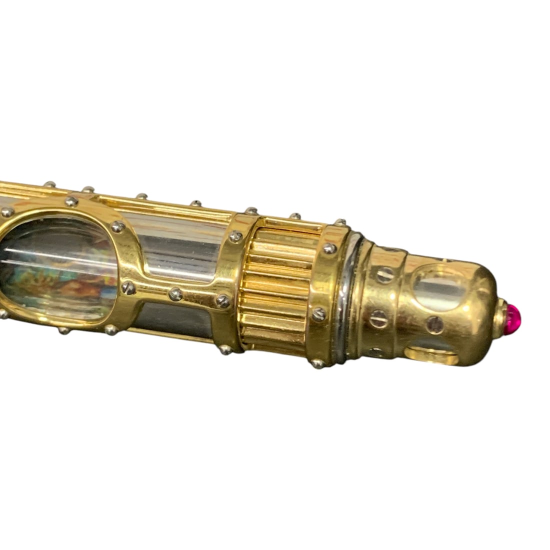 Jean Lepine: Graphyscaf Limited Edition 888 Pen: Jean Lepine: Graphyscaf Limited Edition 888 Pen Designed To Look Like A Submarine With Precious Stones Set Around The Pen. 18k Yellow Gold & Stainless Steel With An 18k Yellow Gold NibIncludes Brass