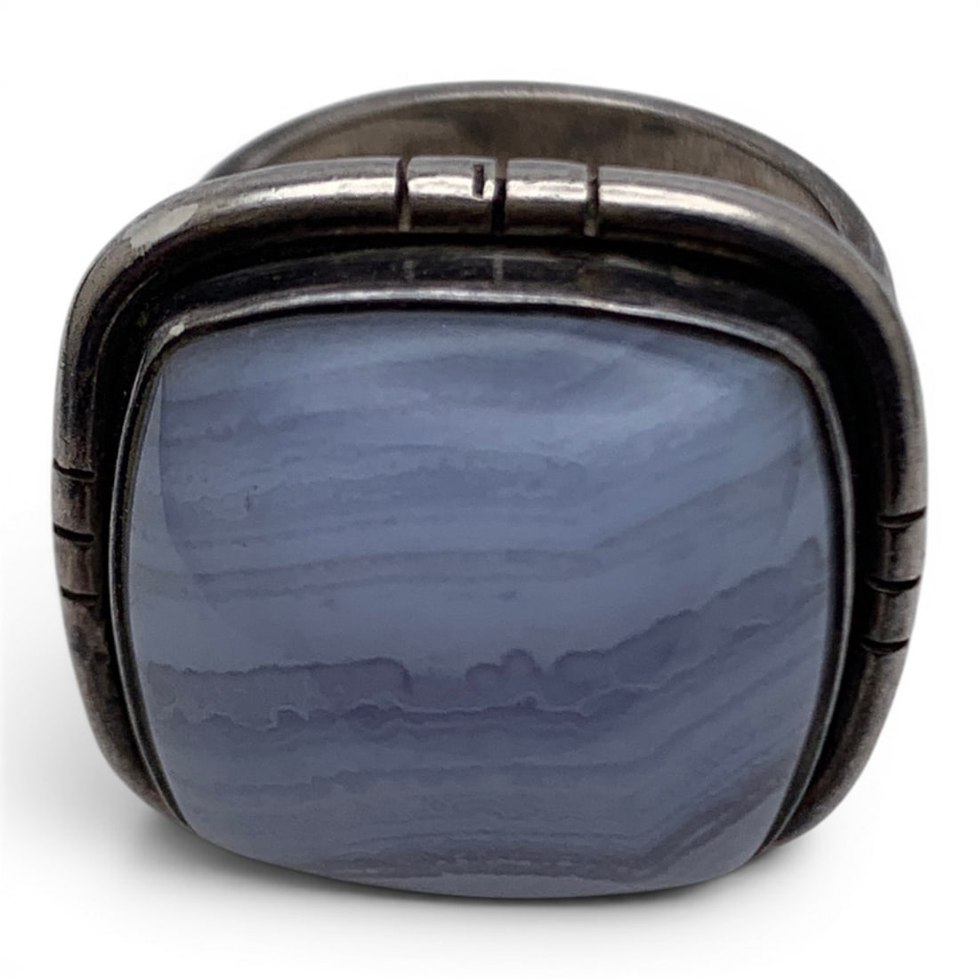 Large Sterling Silver & Blue Stone Ring - 2