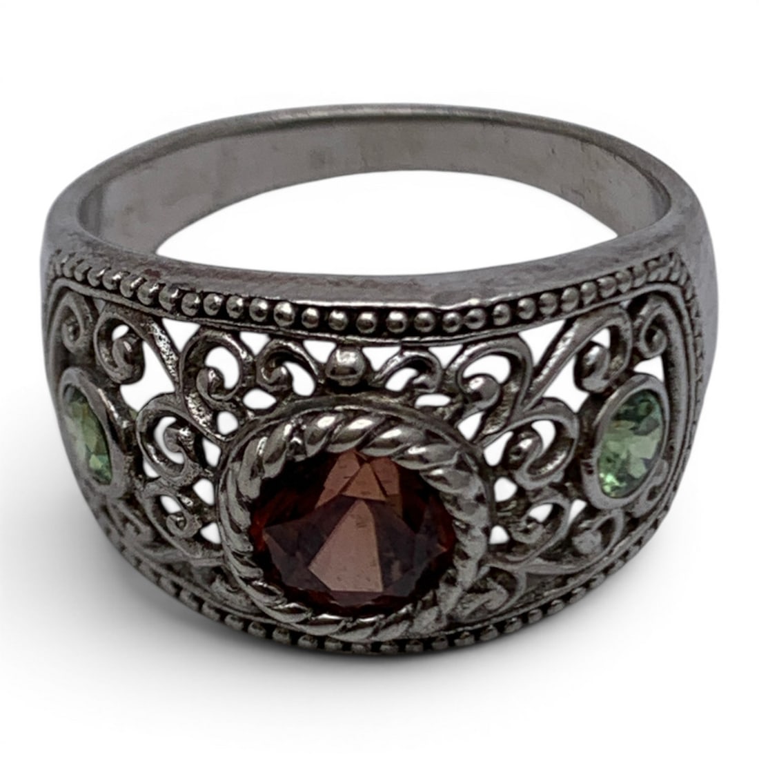 Sterling Silver Ring With Colored Stones - 5