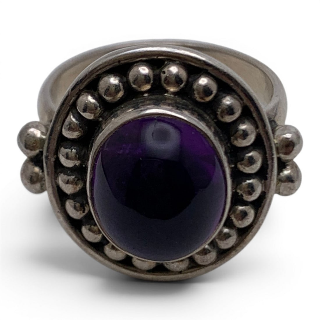 Silver & Clear Purple Cabochon Ring - 2