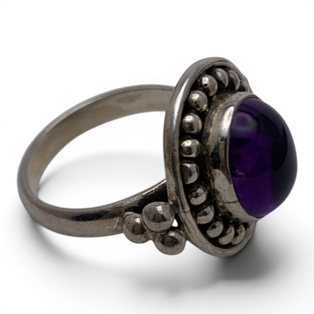 Silver & Clear Purple Cabochon Ring - 3