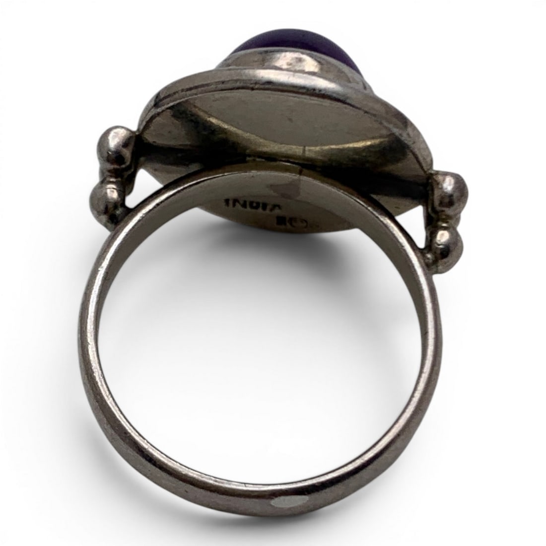 Silver & Clear Purple Cabochon Ring - 4