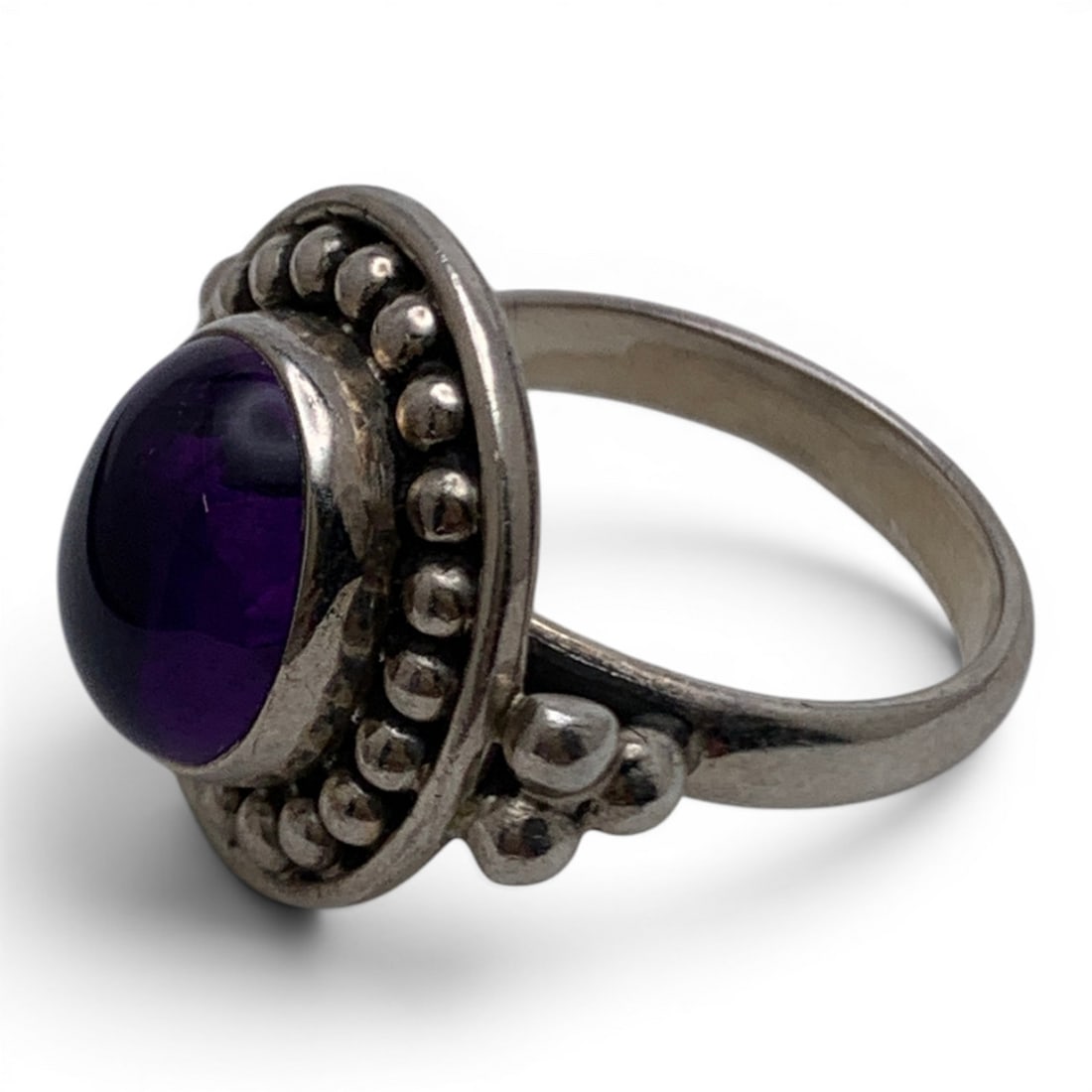 Silver & Clear Purple Cabochon Ring - 5