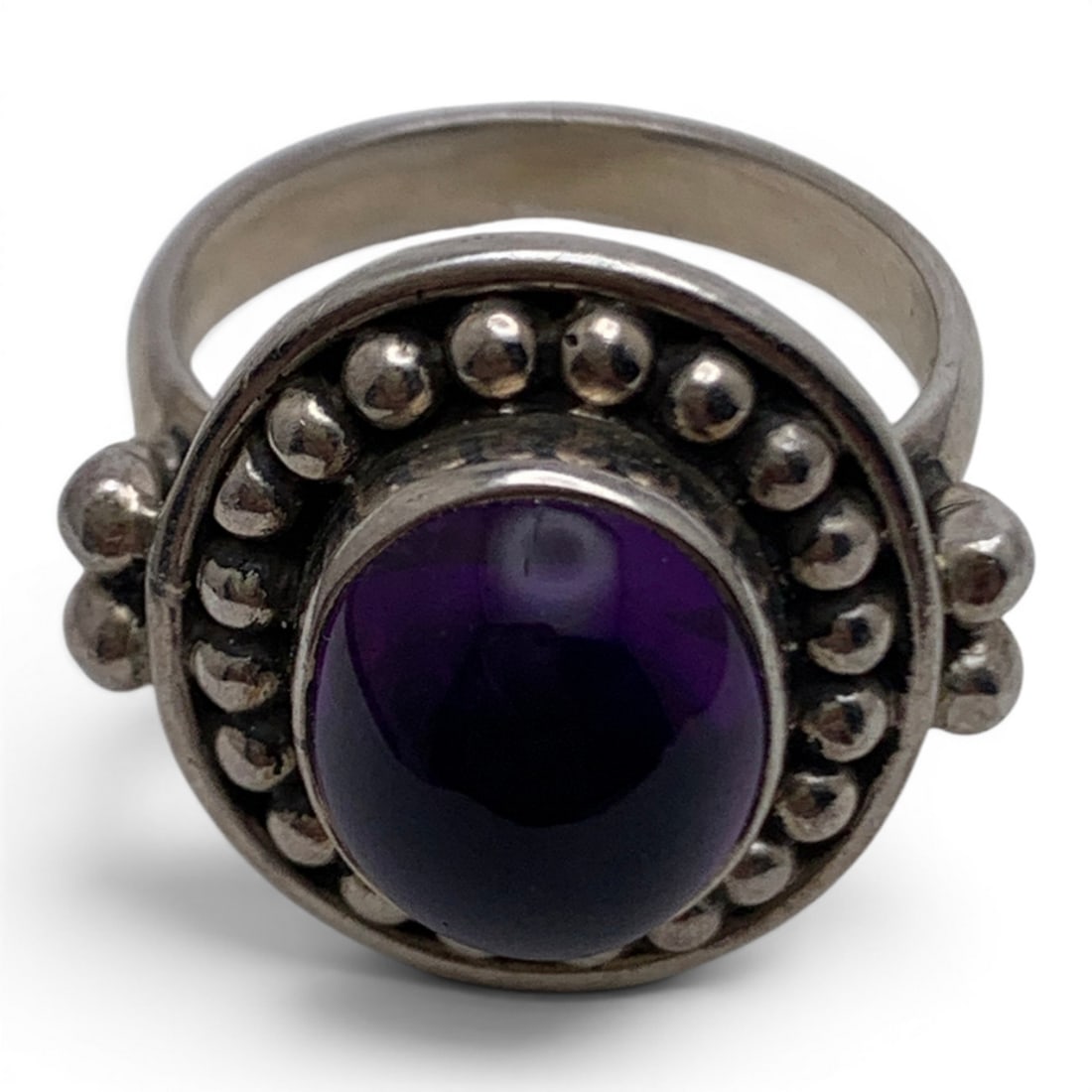 Silver & Clear Purple Cabochon Ring - 6