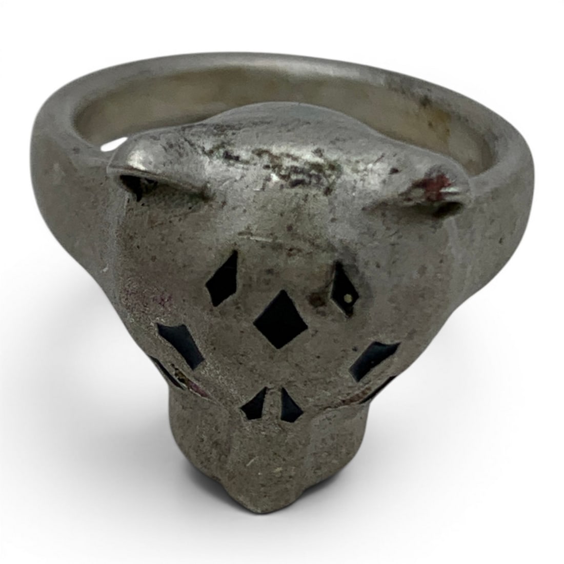 Vintage Silver Enameled Leopards Head Ring - 2