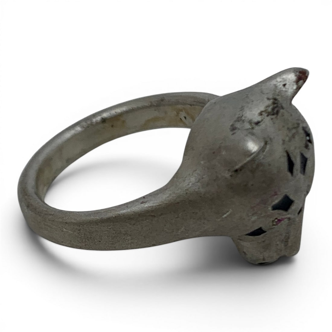 Vintage Silver Enameled Leopards Head Ring - 3