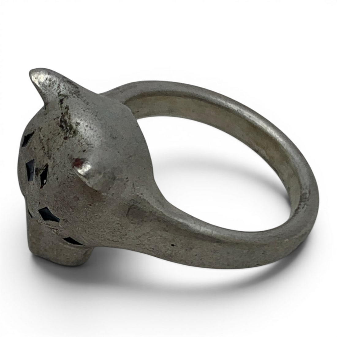 Vintage Silver Enameled Leopards Head Ring - 5