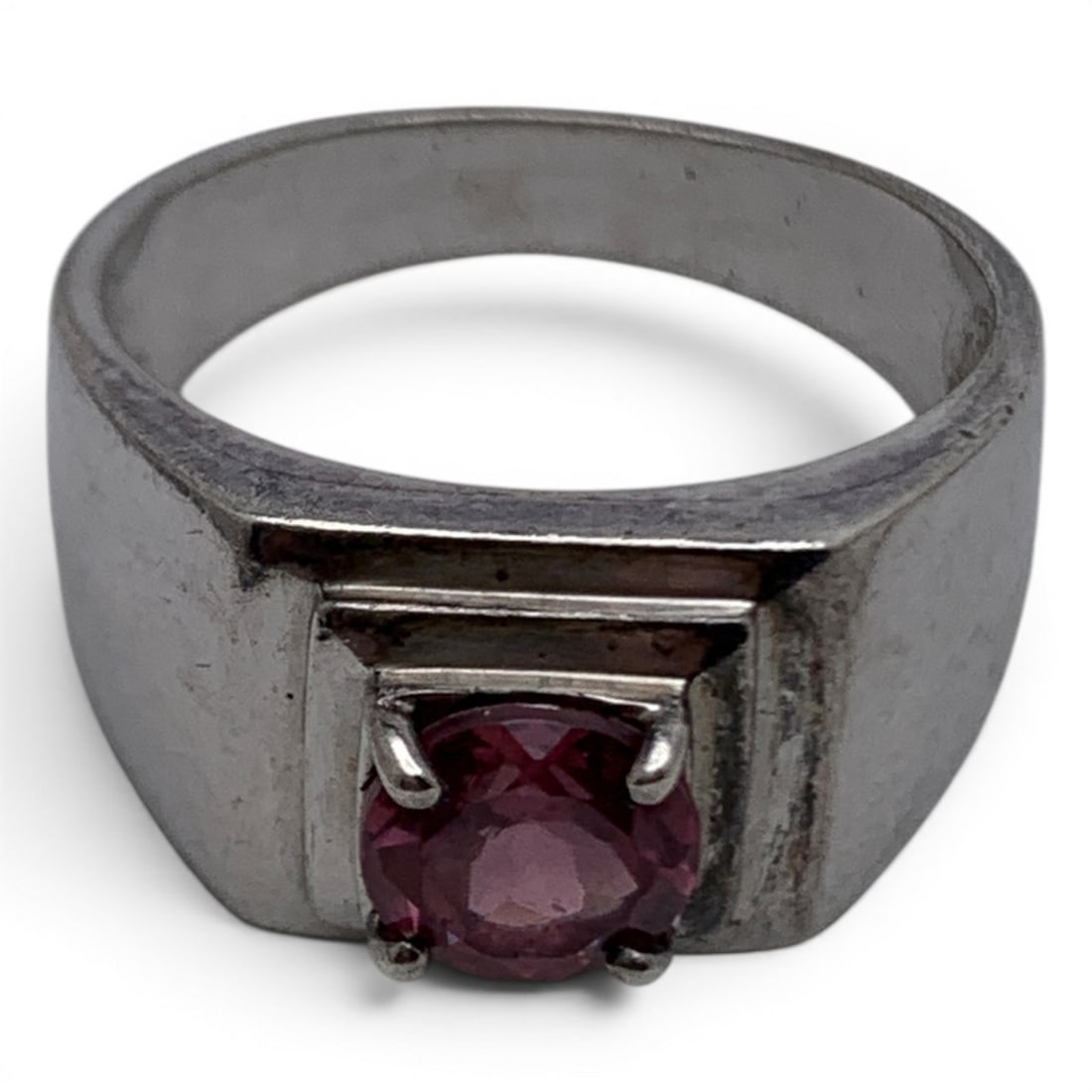 Sterling Silver & Solitaire Pink Stone Ring - 6