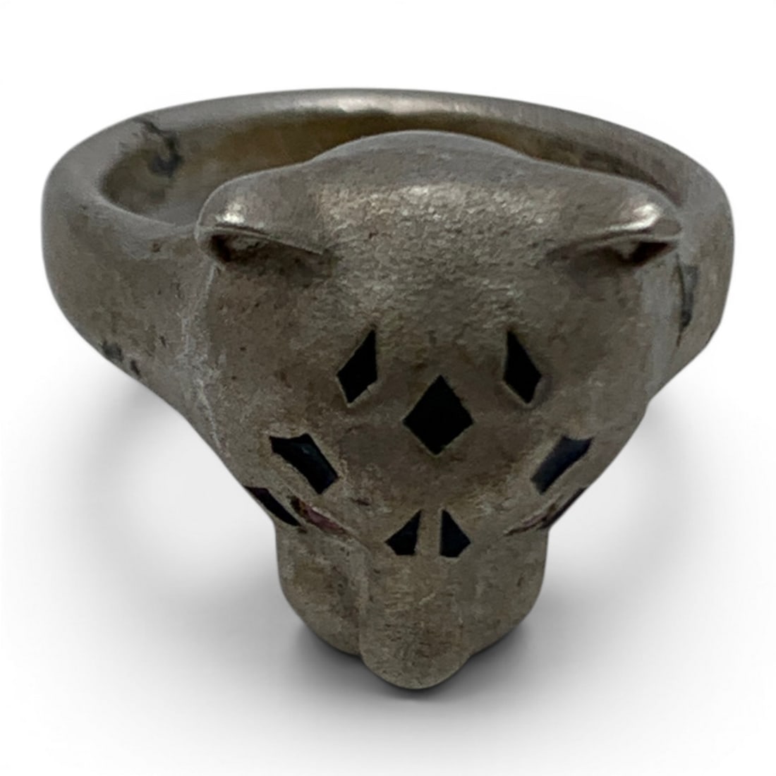 Vintage Silver Enameled Leopards Head Ring - 2