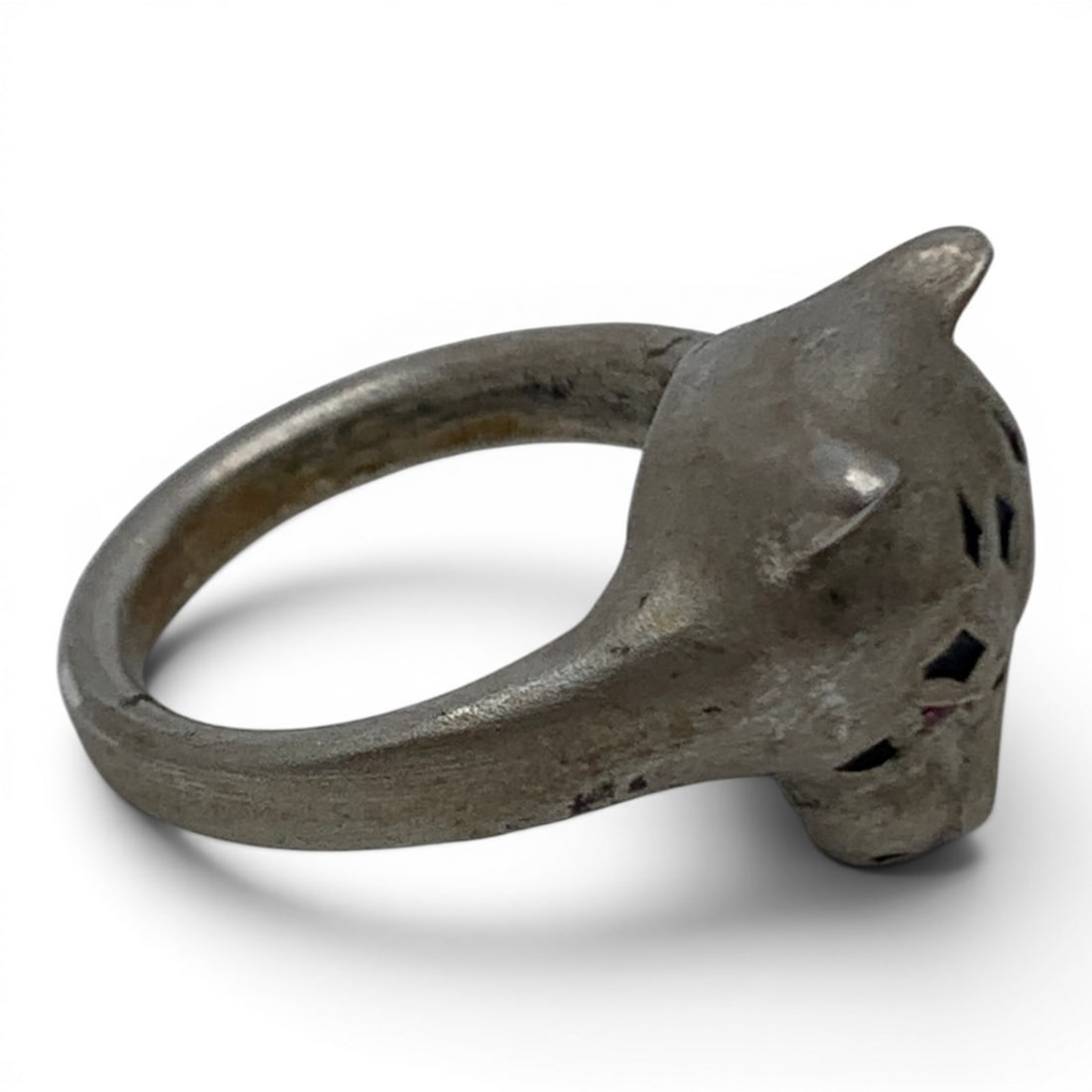 Vintage Silver Enameled Leopards Head Ring - 3