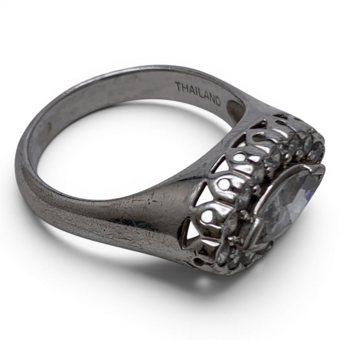 Sterling Silver & Clear Stone Ring - 4