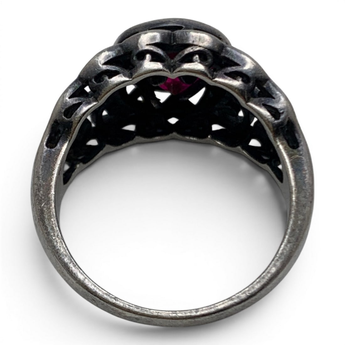 Sterling Silver & Pink Stone Ring - 4