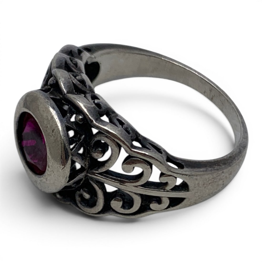 Sterling Silver & Pink Stone Ring - 5