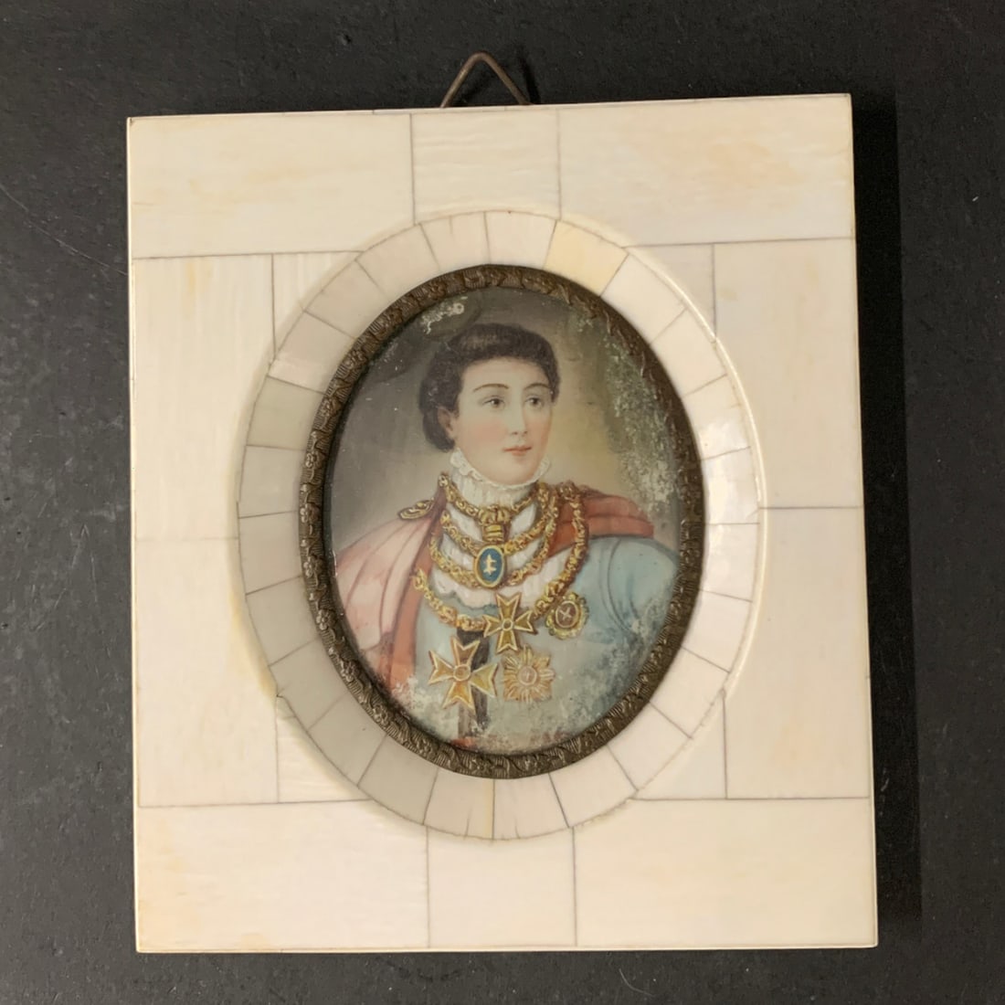 19th Century Miniature Bone Portrait Plaque (1 of 6)