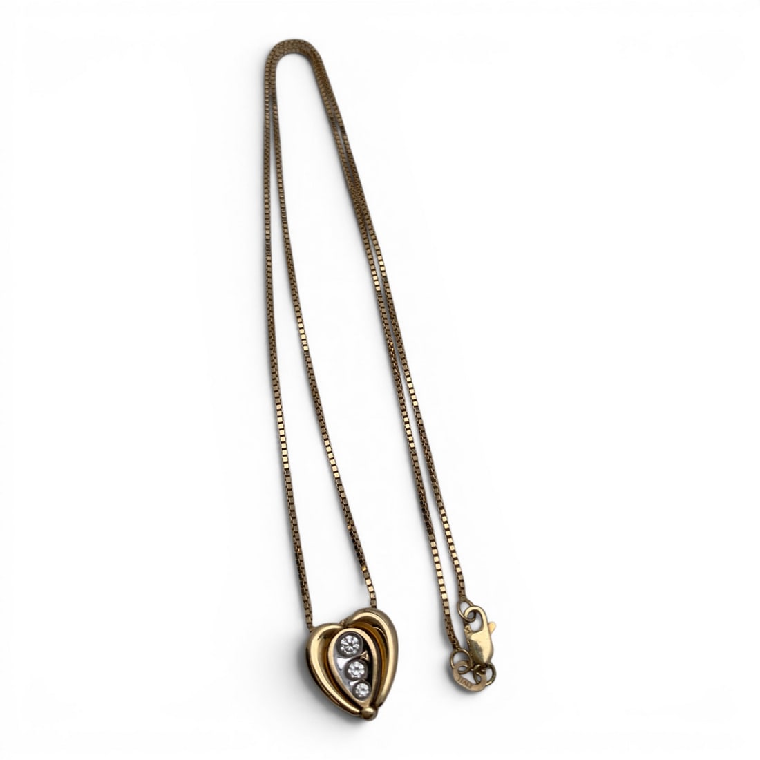 14k Yellow Gold Box Chain Pendant Necklace: 14k Yellow Gold Box Chain Necklace Featuring A Collapsible Pendant Featuring 3 Round Cut DiamondsMarked 14k - 18 1/4" Long - 3.7 DwtGemstones Tested With Presidium Gem Tester Il - Berners Does Not