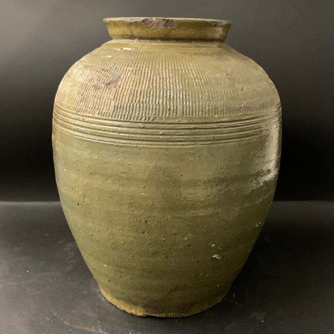 Vintage Green Ceramic Jar - 2