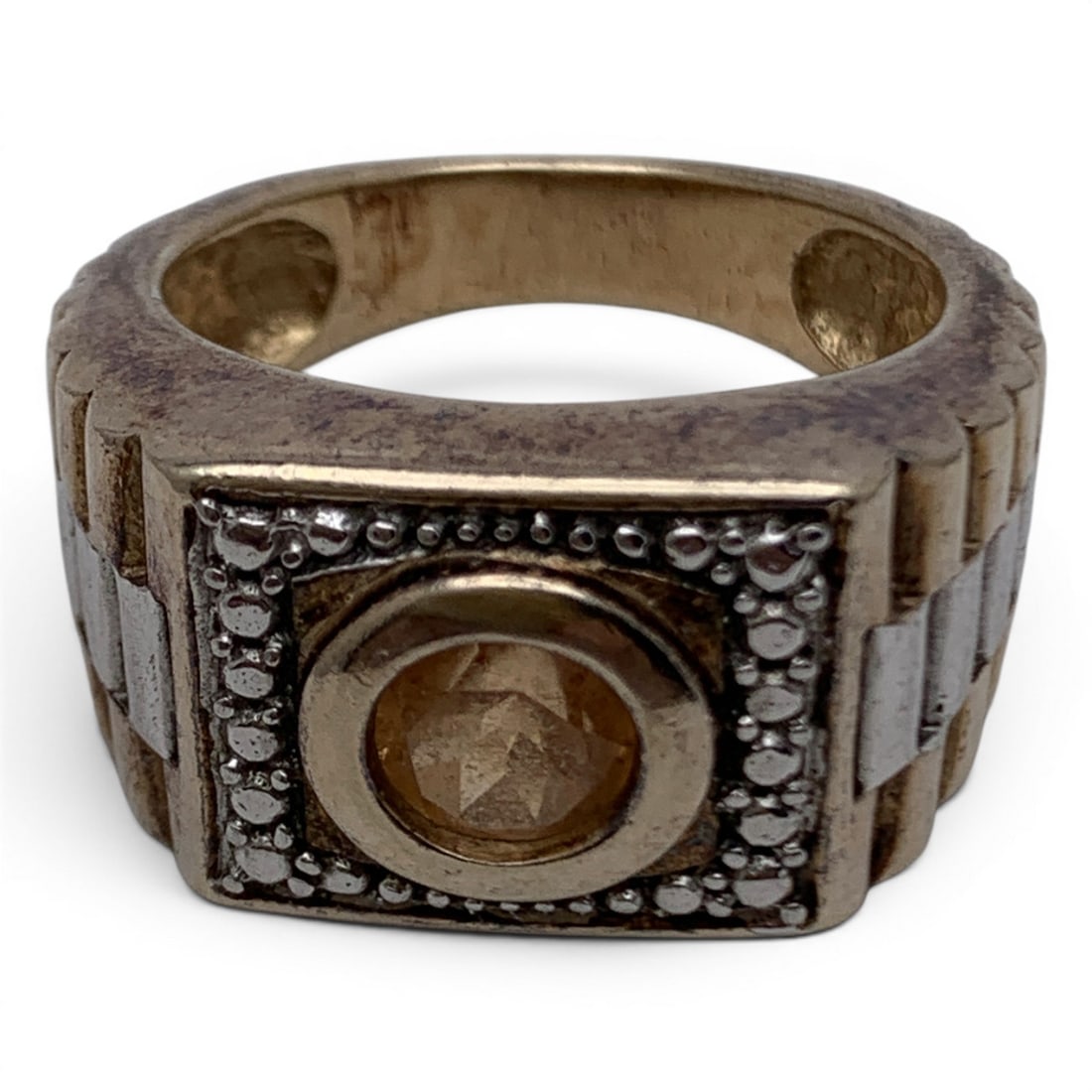 Sterling Silver & Yellow Stone Ring - 2