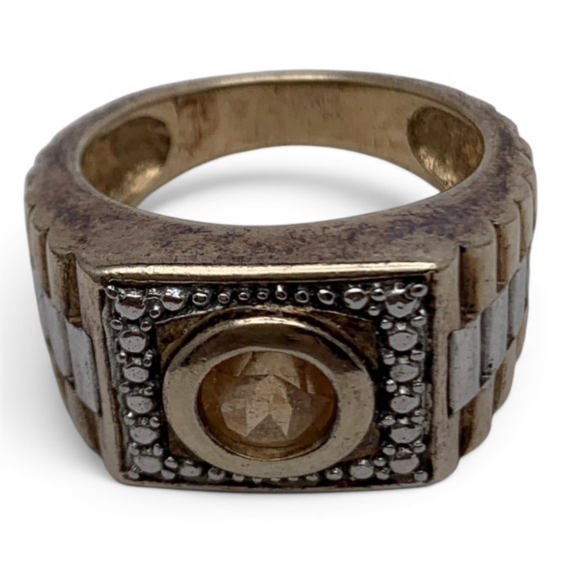 Sterling Silver & Yellow Stone Ring - 6