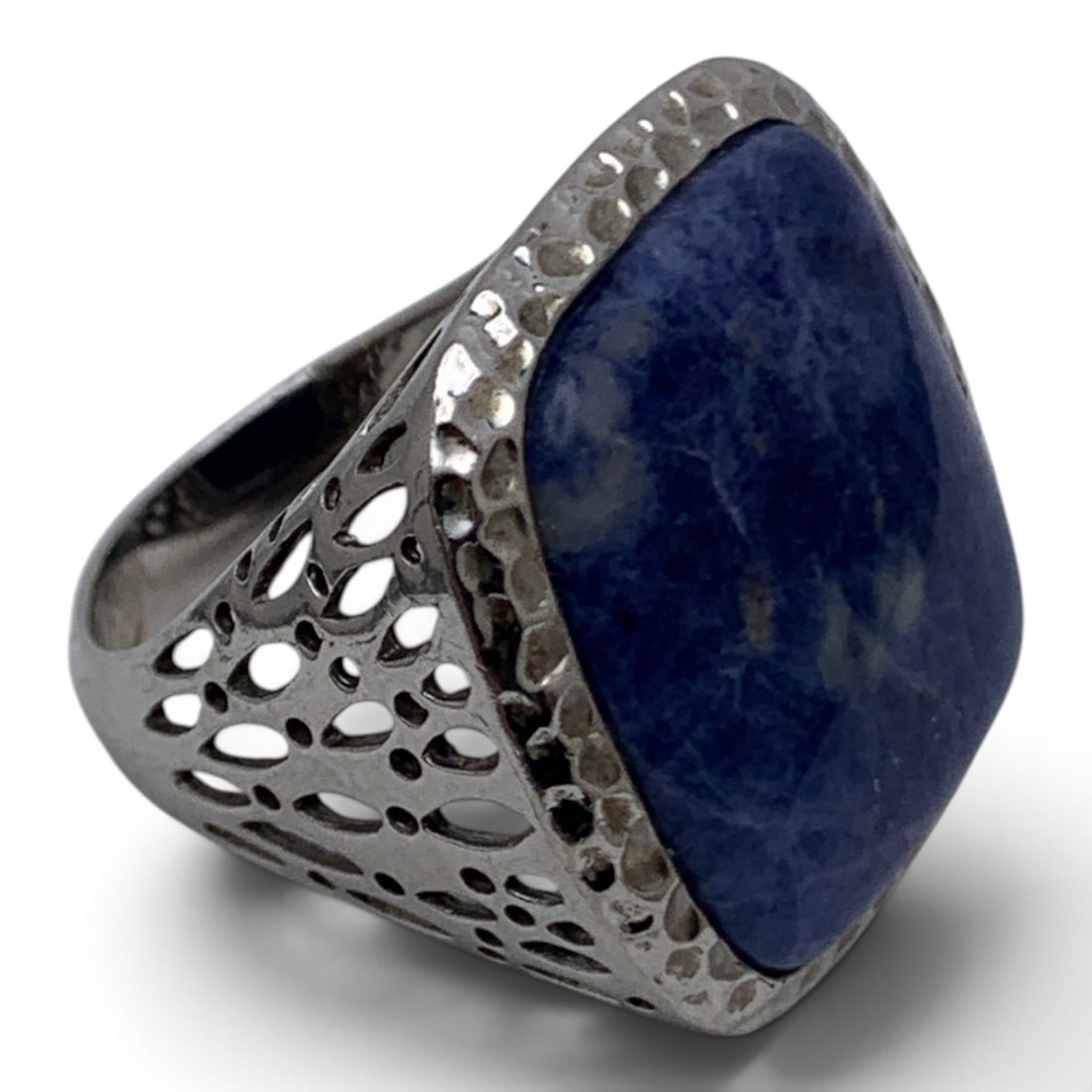 Sterling Silver & Blue Stone Open Work Ring - 3