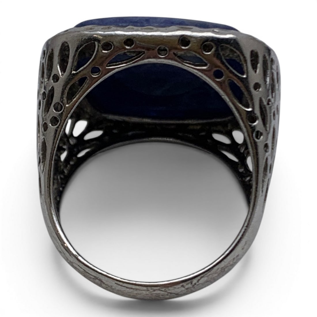 Sterling Silver & Blue Stone Open Work Ring - 4