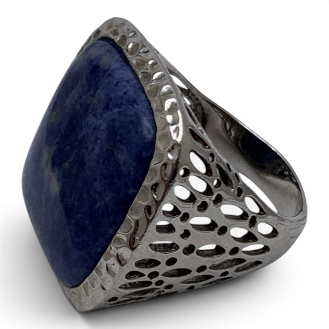 Sterling Silver & Blue Stone Open Work Ring - 5