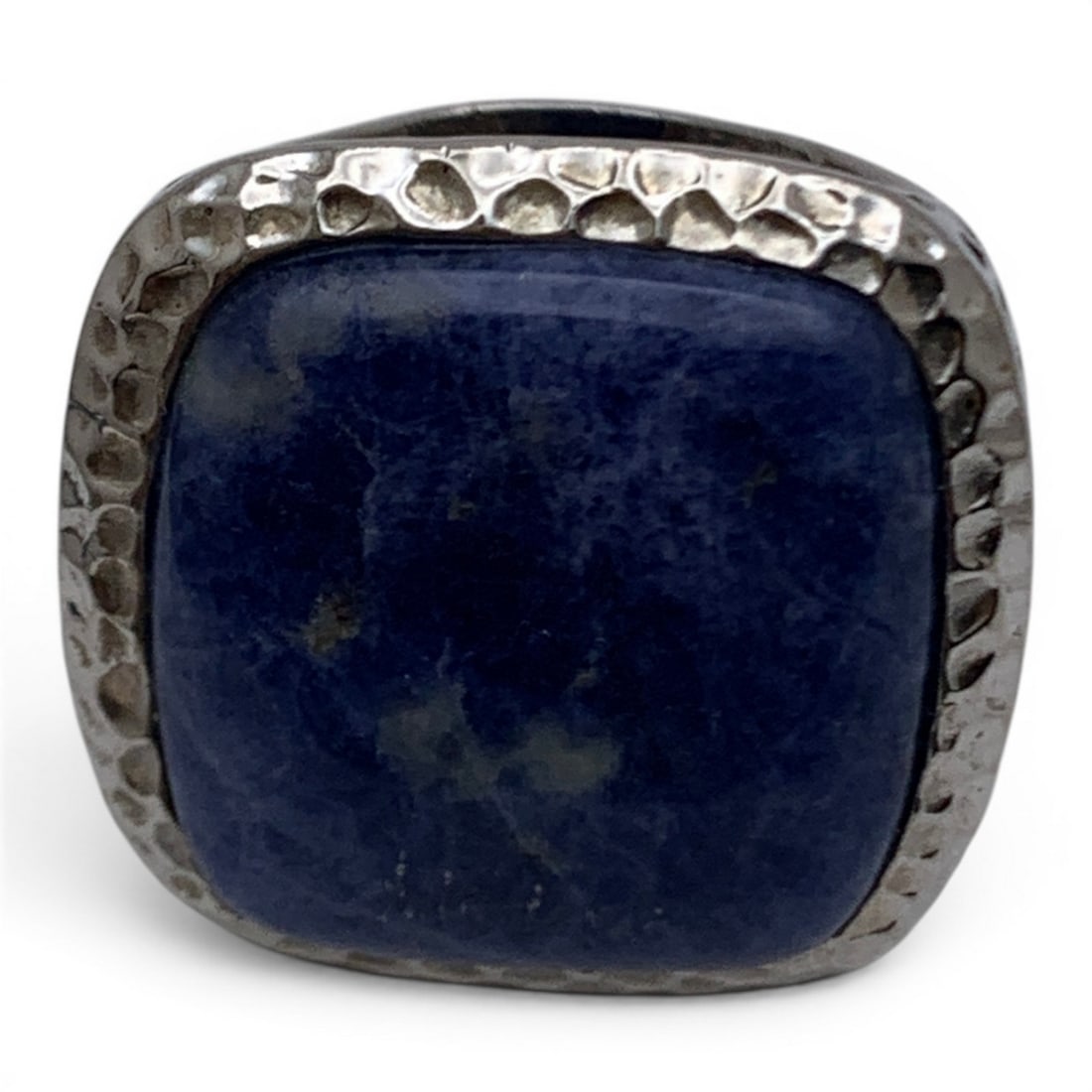 Sterling Silver & Blue Stone Open Work Ring - 6