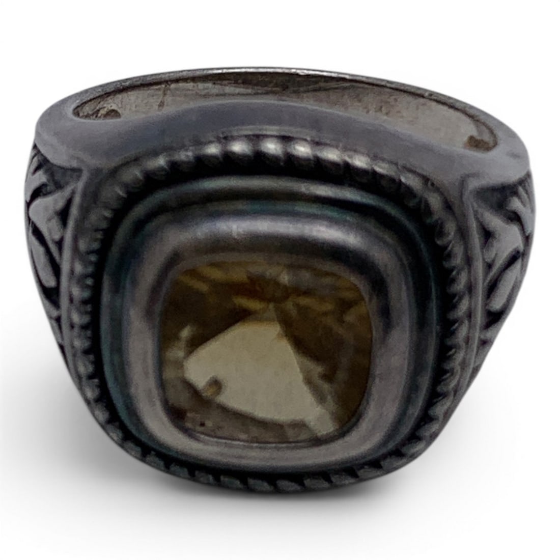 Sterling Silver & Yellow Stone Ring - 2