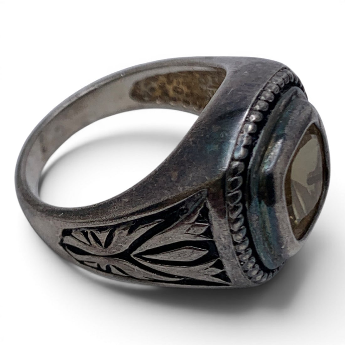 Sterling Silver & Yellow Stone Ring - 3