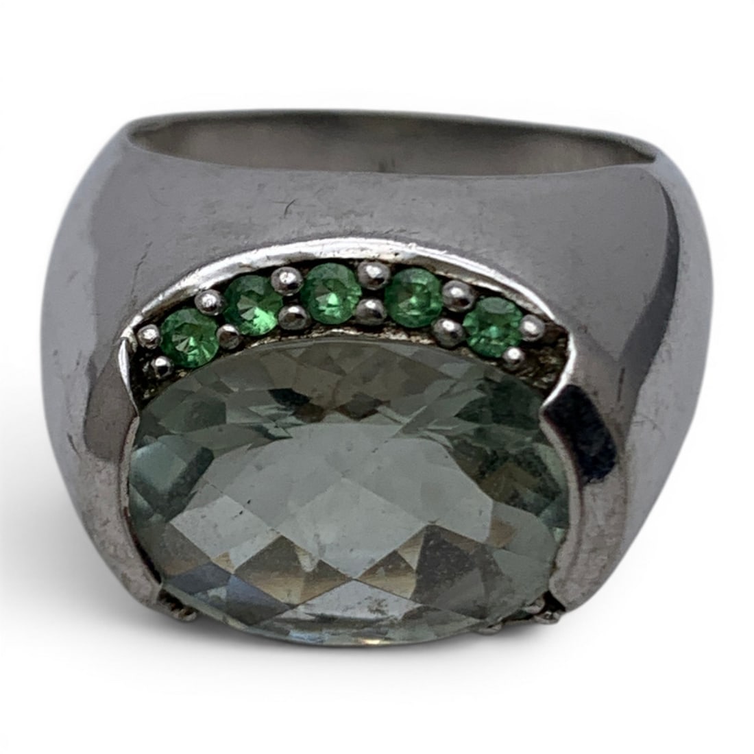Sterling Silver & Green Stone Ring - 2
