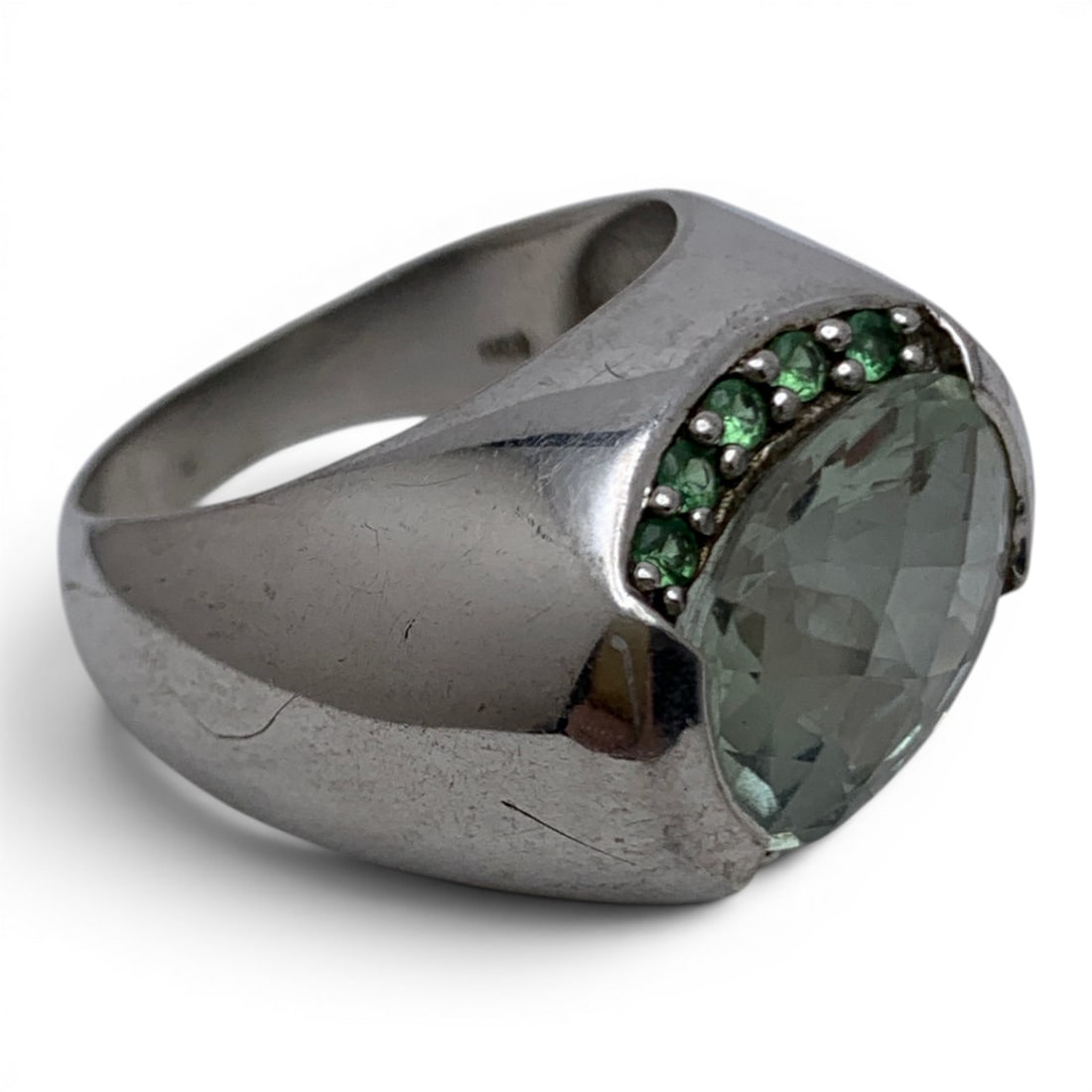 Sterling Silver & Green Stone Ring - 3