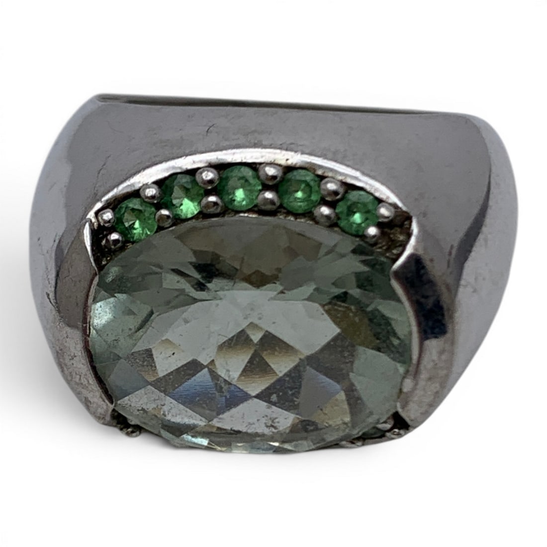 Sterling Silver & Green Stone Ring - 6