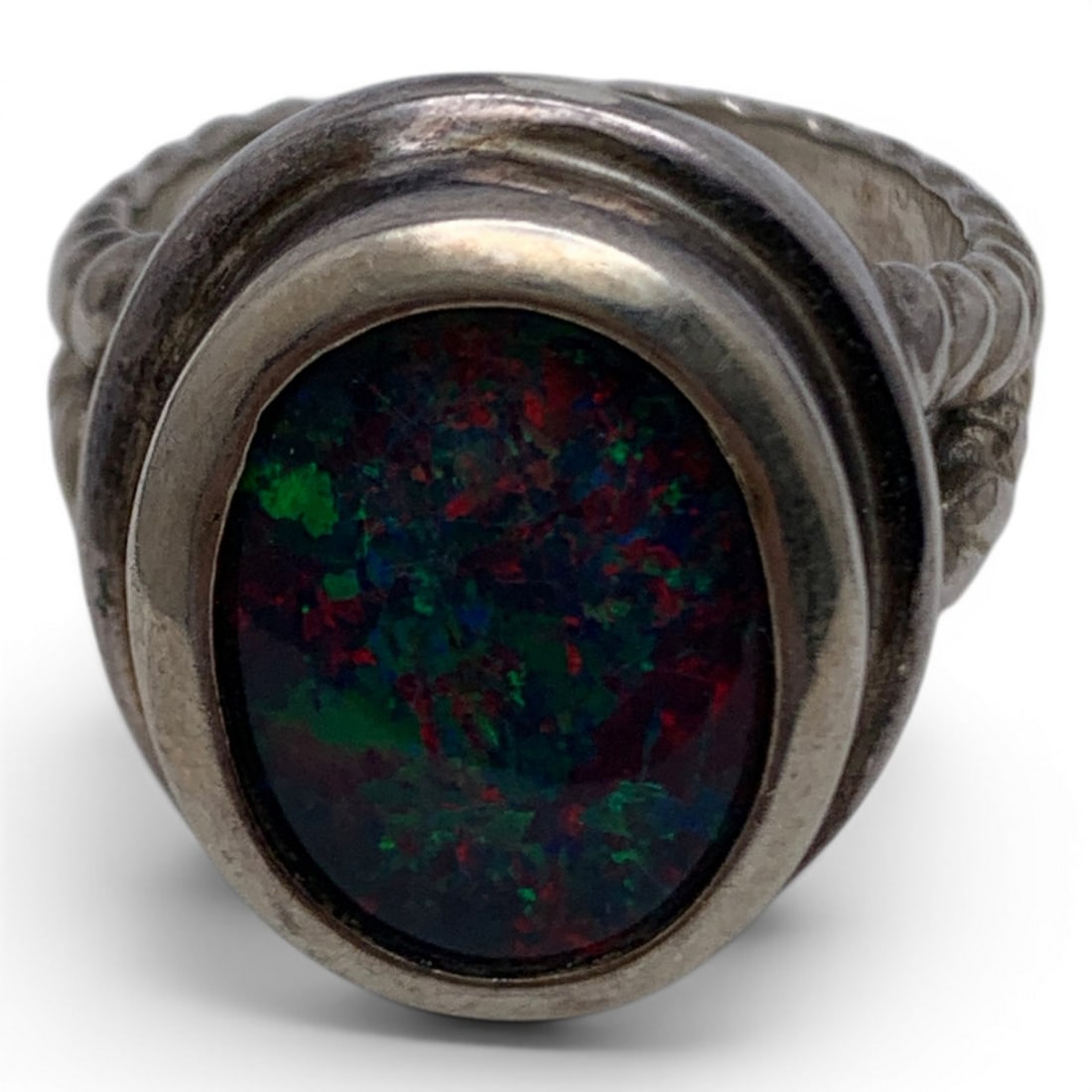 Sterling Silver & Opal Ring - 6