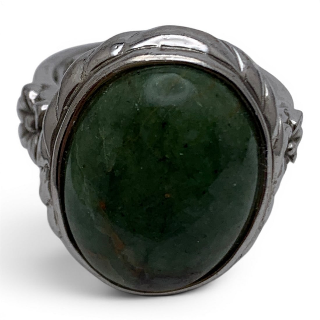 Sterling Silver & Large Green Stone Ring - 2