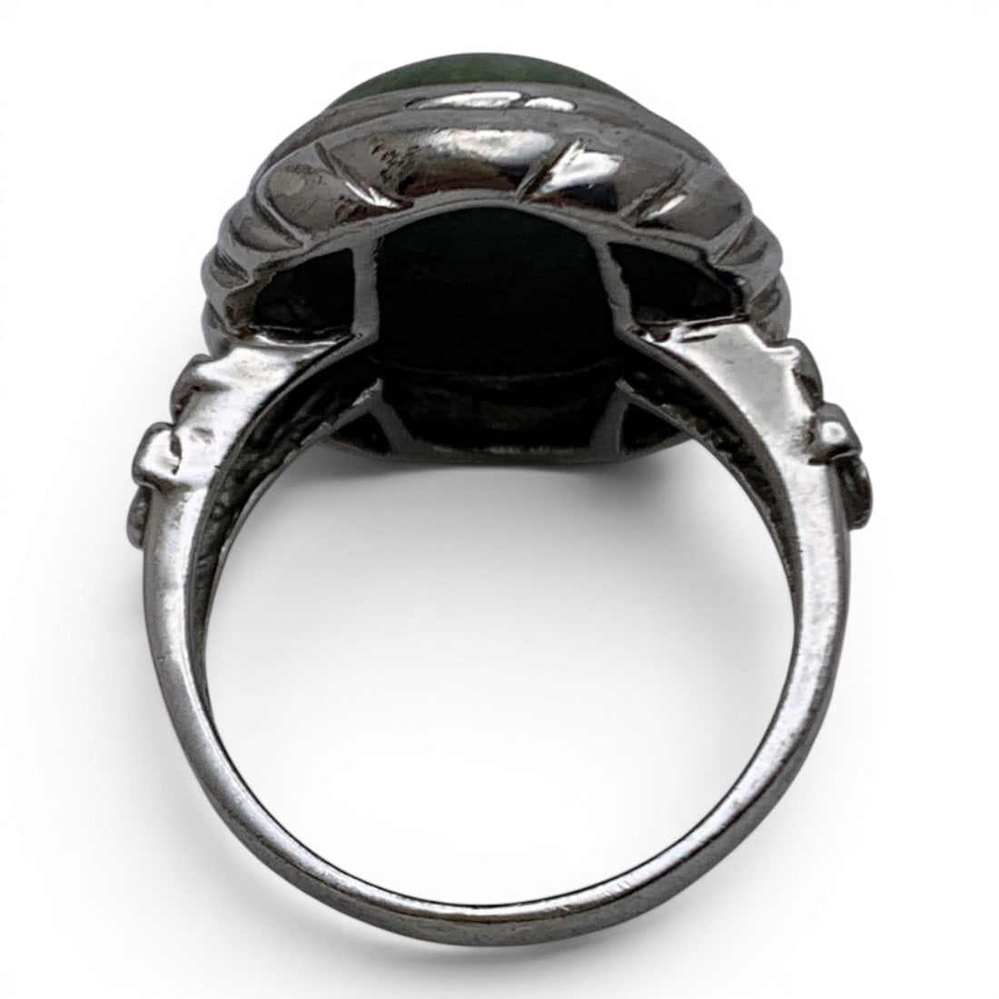 Sterling Silver & Large Green Stone Ring - 4