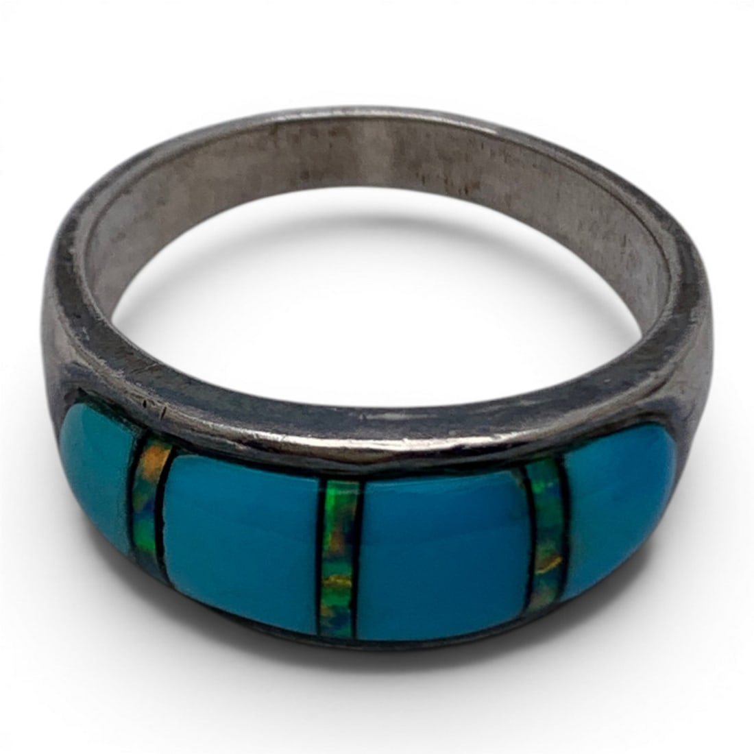 Sterling Silver Turquoise & Opal Ring - 2