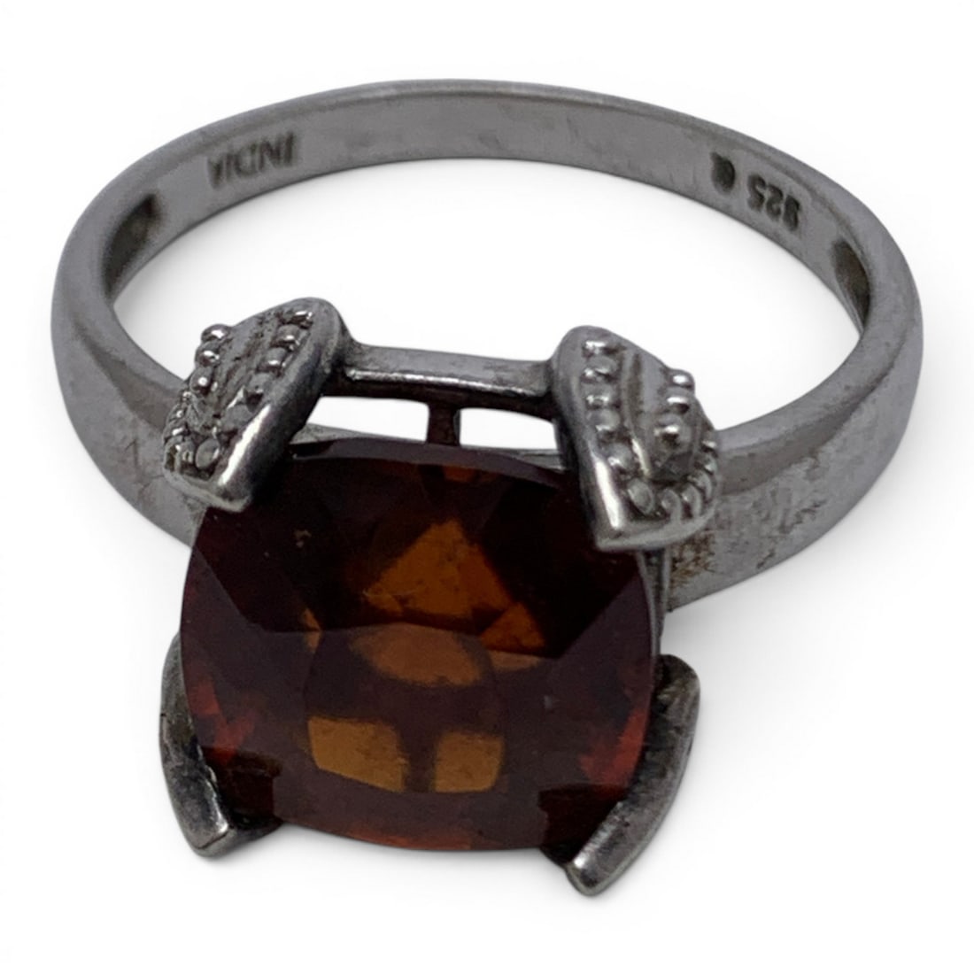 Sterling Silver & Orange/ Red Stone Ring - 2