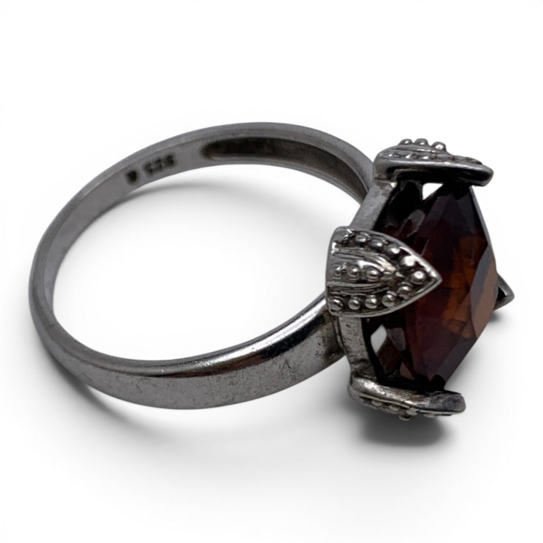 Sterling Silver & Orange/ Red Stone Ring - 3