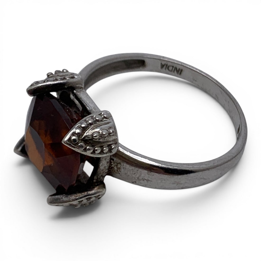 Sterling Silver & Orange/ Red Stone Ring - 5