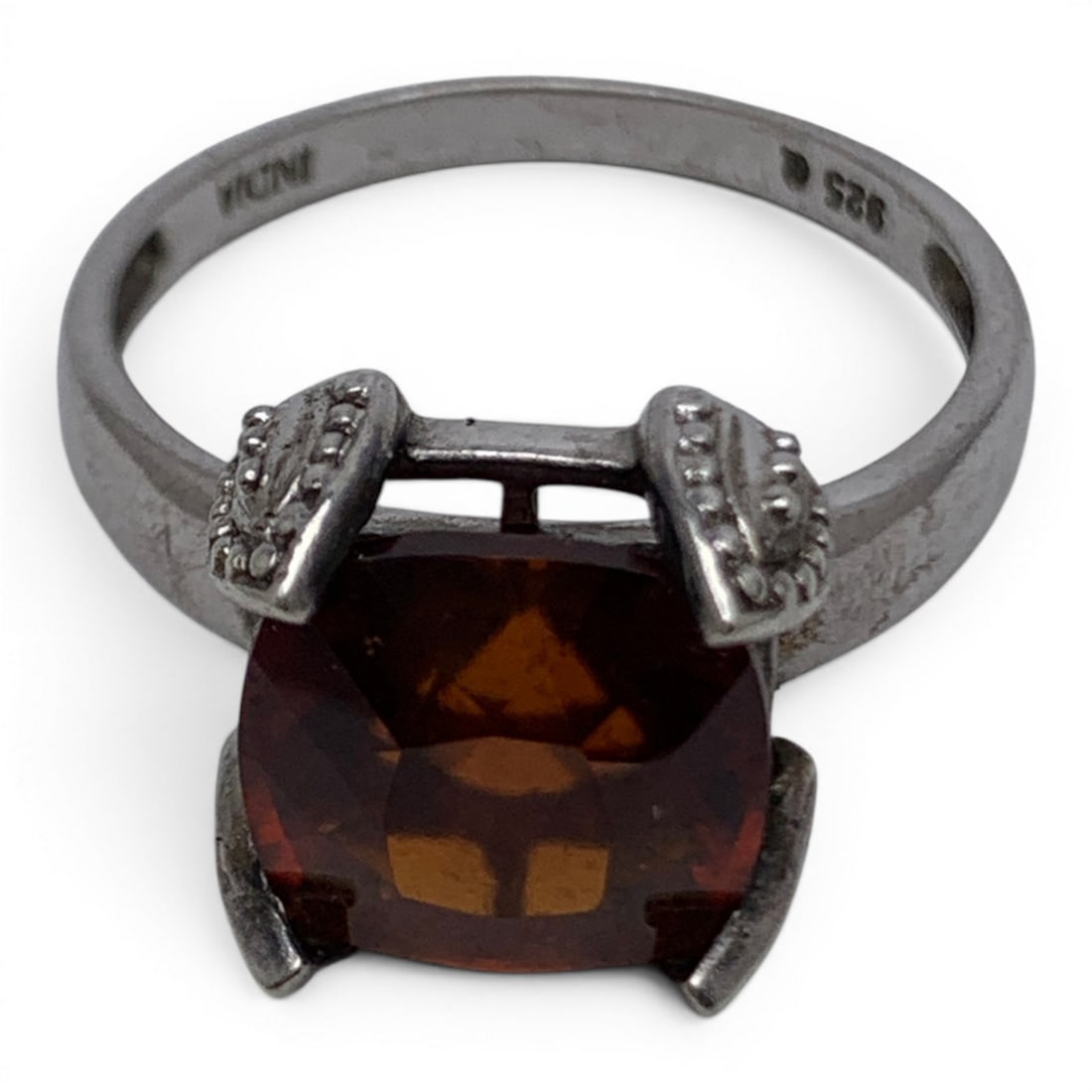 Sterling Silver & Orange/ Red Stone Ring - 6