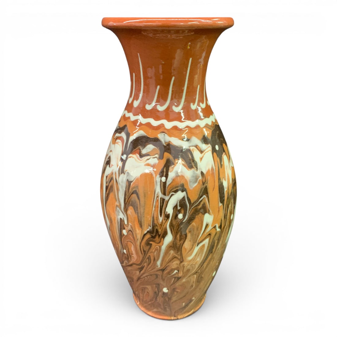 Vintage Drip Glaze Pattern Redware Vase - 2
