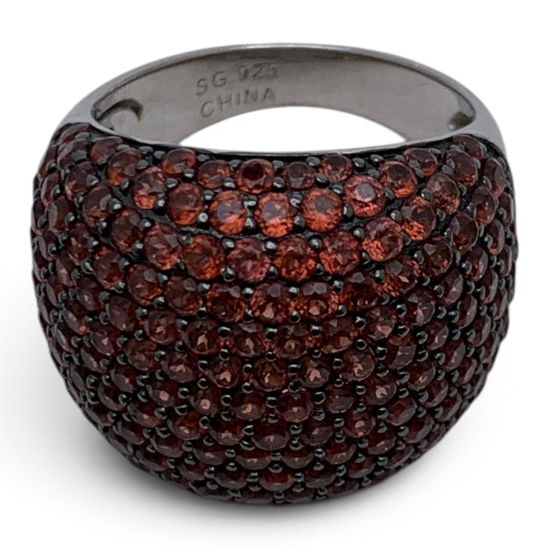Large Sterling Silver & Red Stone Ring - 2