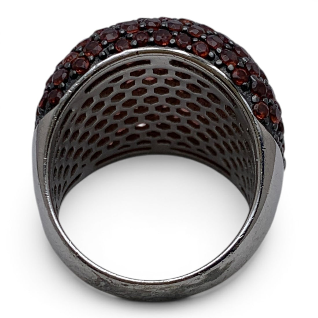 Large Sterling Silver & Red Stone Ring - 4