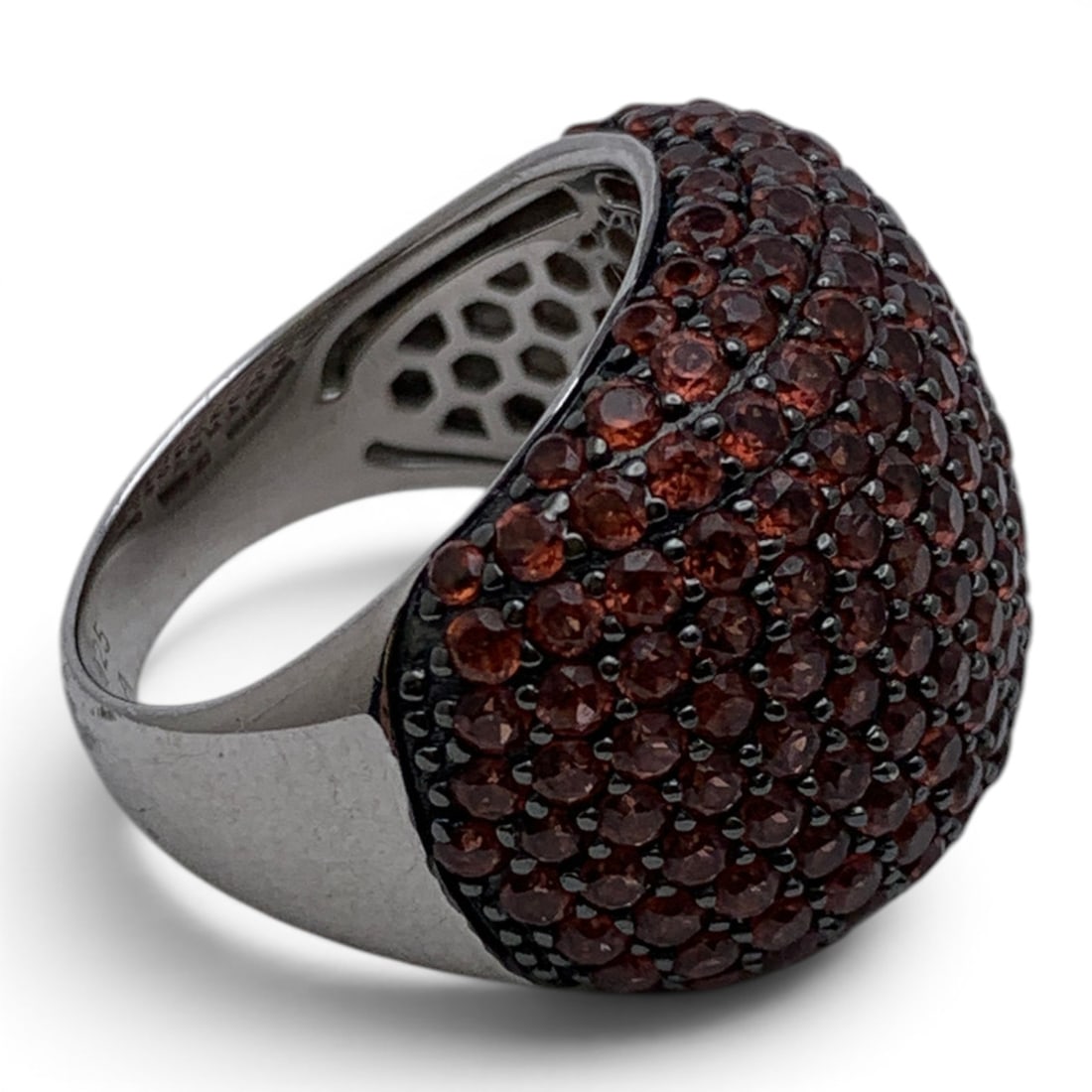 Large Sterling Silver & Red Stone Ring - 5